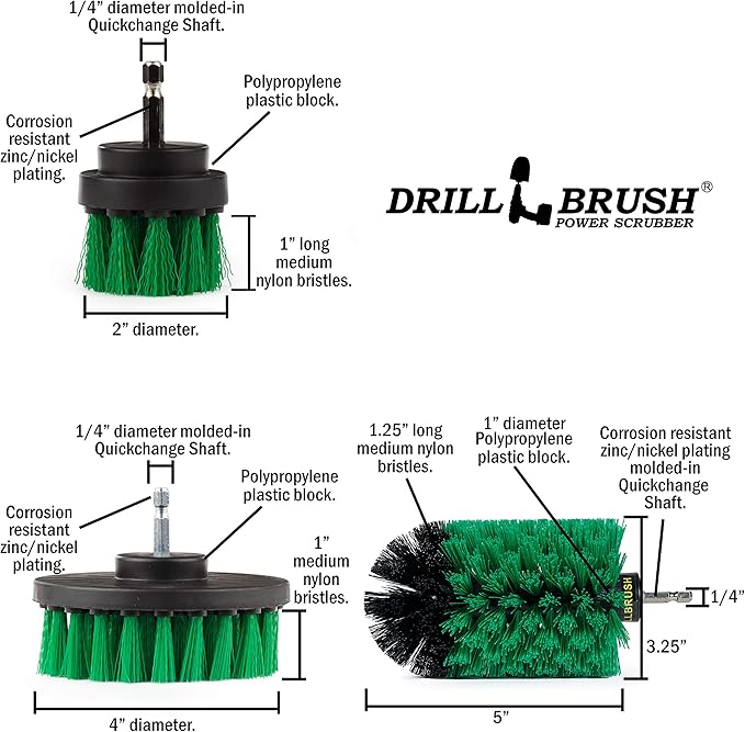 7 Piece Drillbrush Bundle - Kitchen Cleaning Brush Drill Attachments - Pool Cleaning Brush - Extension Attachment for Drill - Aquarium Cleaning - Oven Cleaner - Tile - Grout