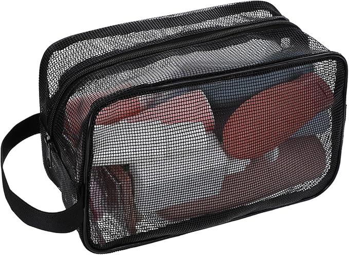 1 Pcs Portable Travel Mesh Toiletry Bag Mesh Shower Caddy Quick Dry Tote Bags Dorm Toiletry Organizer for Women Men Gym Bag Camping Organizer Hanging Bathroom Mesh Bag Black 9.8 × 6.3 × 4.3 Inch