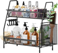 VITVITI 2-Tier Bathroom Organizer Countertop, Metal Wire Mesh Bathroom Counter Organizer Storage with Basket Hooks, Vanity Tray Shelf, Kitchen Spice Rack, Small Black