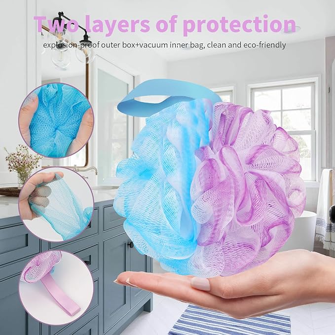 Bath Loofah Sponge Back Scrubber Shower Sponge Soft Mesh Exfoliator Pouf Shower Ball Bath Sponges for Women and Men Bath Accessories (4Pcs 50g Mix Black)
