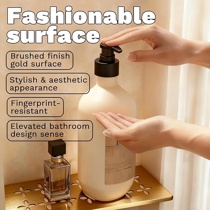 12 Inch Brushed Golden Aluminum Material Shower Niche Shelf Rectangular Bathroom Niche Shelf with Floral Design Fits Prefabricated Tile Niches