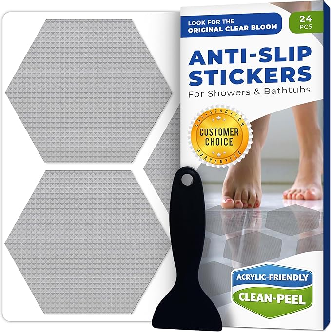 Anti Slip Shower Stickers 24 PCS, Gray Non-Slip Shower Strips for Adults, Premium Adhesive Bath Tub Stickers