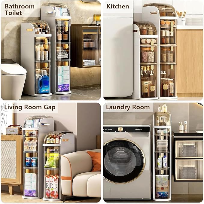 2-Tiers Narrow Bathroom Floor Storage Cabinet 7.1″ Plastic Drawers Organizer with Tissue Box and Wheels Slim Waterproof Bathroom Cabinet for Small Kitchen Laundry Living Room Toilet Gap