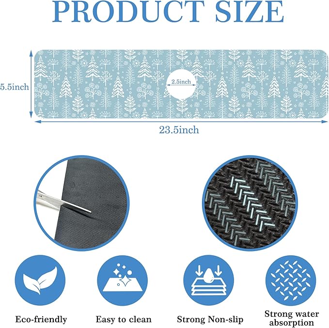 Winter Fir Tree Faucet Mat for Kitchen Sink Fir Trees Bushes Snow, Soft Diatom Mud Material, Strong Water Absorption, Non-slip, Easy to Clean for Bathroom, Kitchen 23.5"X5.5"