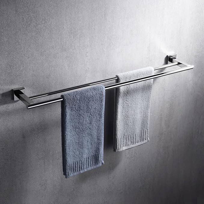 Miyili Bathroom Double Towel Bar 30-Inch Stainless Steel Bath Hand Towel Rack Wall Mount Polished Finish, A02C75B