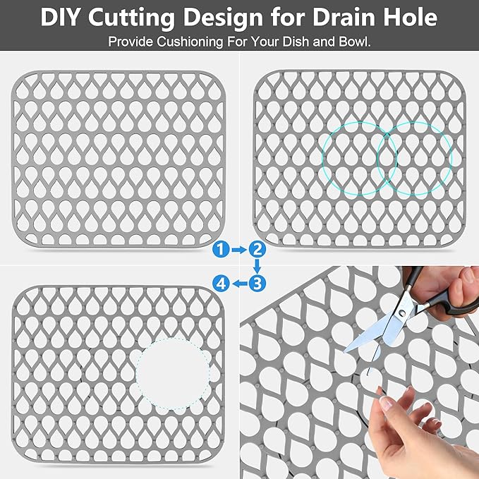 Sink Protectors for Kitchen Sink,2 PCS Silicone Kitchen Mat 13.58"x11.6",Non-Slip Bottom Guard Compatible with Farmhouse/Stainless Steel/Porcelain(Grey)