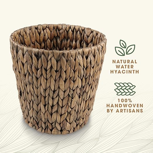 2-Pack Wicker Trash Can for Bathroom - Wicker Waste Basket for Bedroom, Office - Rattan Trash Can - Decorative Waste Basket (Espresso, 3 Gallons)
