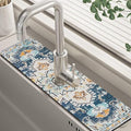 Oriental Blue Turkish Carpet Pattern Sink Faucet Absorbing Mat Sink Splash Guard Faucet Mat Draining Mat Fast Drying Sink Protectors for Kitchen and Bathroom 5.5"×24"