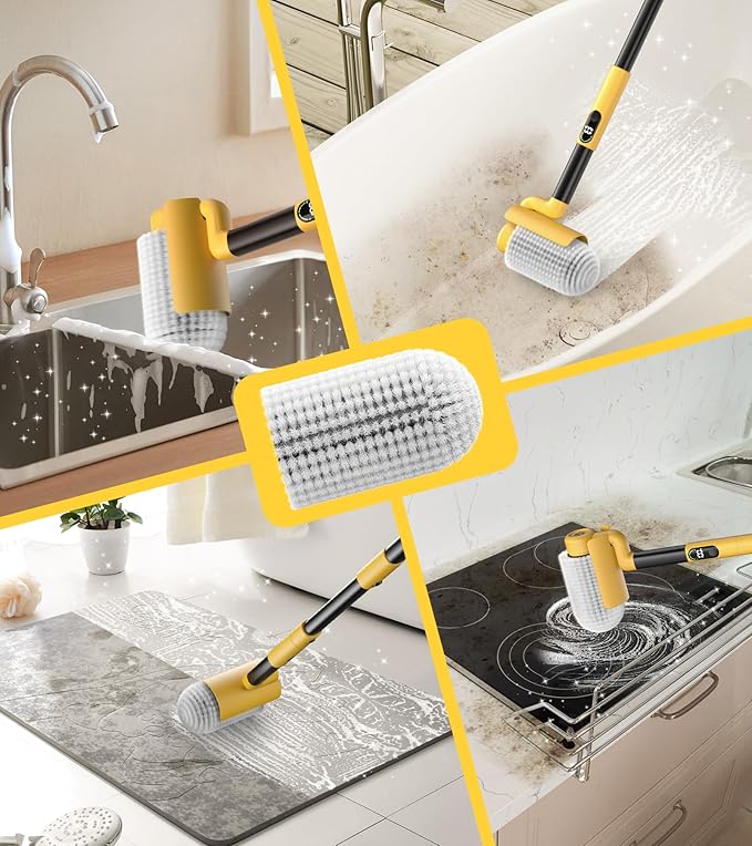 Electric Spin Scrubber, Cordless Cleaning Brush Scrubber for Home, 600RPM & 2.5H Runtime with Universal Brush Head, Bathroom Scrubber with Dual Speeds for Bathroom Shower Bathtub Glass Car