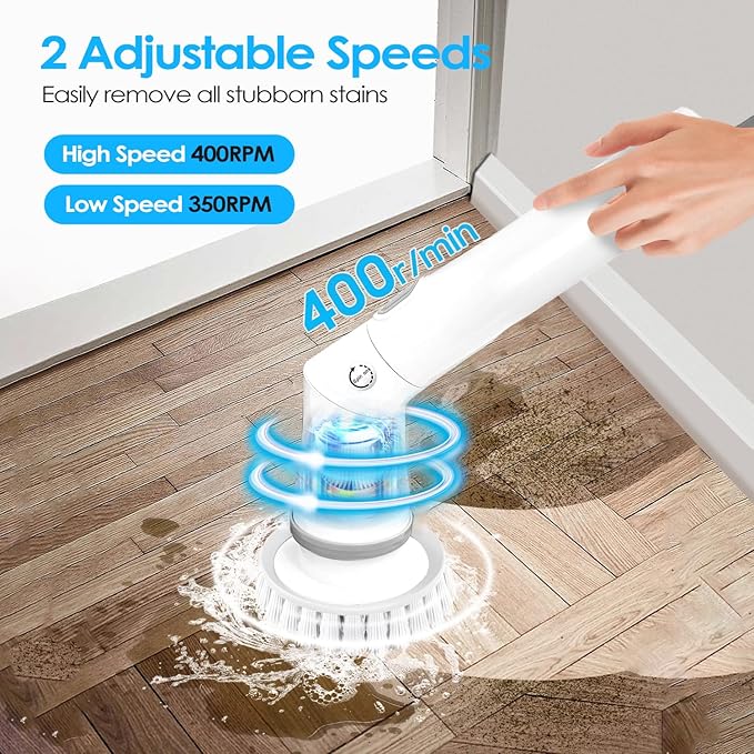 Electric Spin Scrubber,Cordless Cleaning Brush with 6 Replaceable Brush Heads,Electric Cleaning Brush Up to 400RPM Powerful Cleaning,Power Shower Scrubber for Bathroom,Kitchen, Floor,Tile,Car