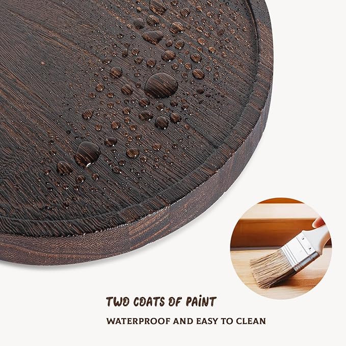 Round Decorative Tray Wood Bathroom Counter Organizer Farmhouse Kitchen Decor Wooden Riser for Soap Dish, Perfume, Candle, Sponge, 8" - Bark Brown
