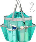 F-color Mesh Shower Caddy Portable with Drawstring - Large 8 Pockets Dorm Room Essentials for Guys Girls with S Hook, Shower Bag Basket Tote for College Camping Gym Travel Bathroom, Mint Green