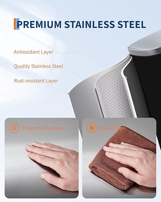 3.2 Gallon / 12 Liter Trash Can Stainless Steel Garbage Can with Removable Inner Bucket for Offices, Hands-Free Kitchen Step Trash Can for Kitchen & Bathroom, Silver