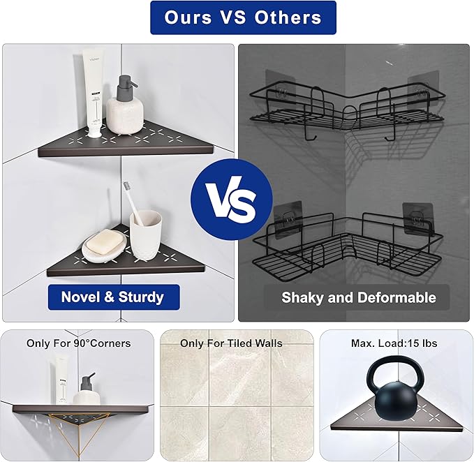 Corner Shower Shelf, 2-Pack Shower Shelves SUS304 Stainless Steel Bathroom Shelves for Tile Walls, Recessed Corner Shelf Organizer Rack, No Drilling (Bronze, 10"-2 Pack)