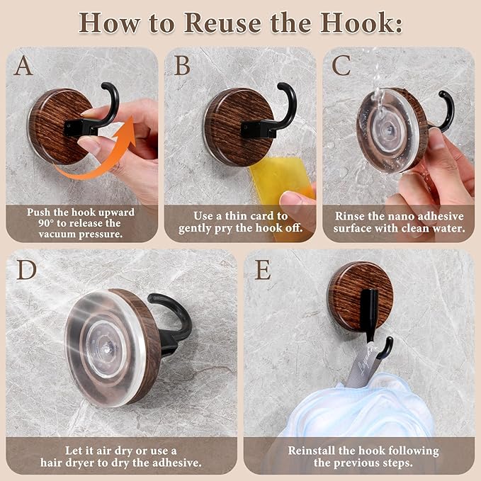 Suction Cup and Adhesive Tape Double Locking Hook,Wall Hook,Towel Hook, Shower Hook,for Bathroom,Kitchen,Loofah, Towel,Coat,Heavy Duty,Waterproof & Rustproof,Reusable(J Shape, 2 Counts)