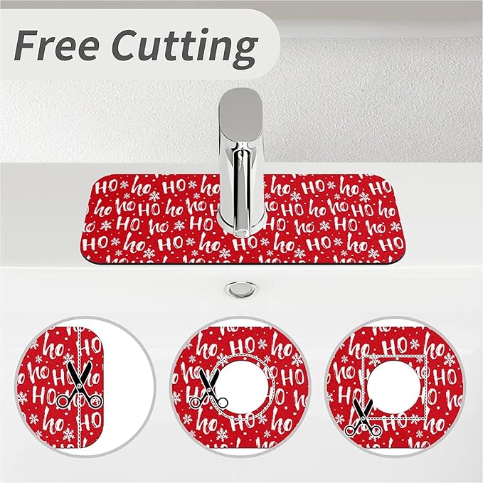 Faucet Draining Mat For Kitchen Sink, Christmas Hohoho Diatom Mud Absorbent Drain Pad For Bathroom Kitchen Sink Splash Guard Drying Mat