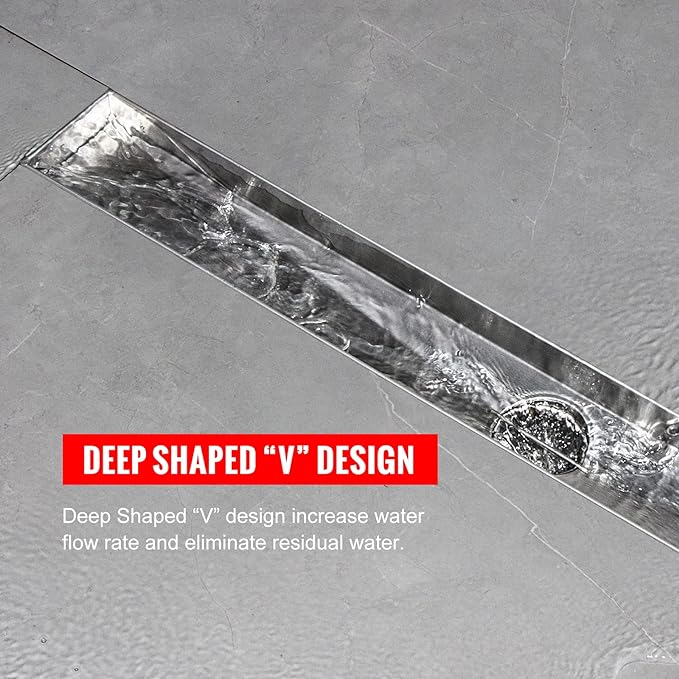 SaniteModar Linear Shower Drain, Shower Drain 30 inch with Flat and Tile Insert 2 in 1 Panel, Brushed 304 Stainless Steel Linear Drain, with Hair Strainer and Leveling feet