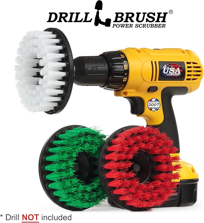Cleaning Supplies - Drill Brush - 5 Inch Large Spin Brush Kit - Stiff, Medium, and Soft Power Scrubbers - Kitchen Accessories - Clean Stove, Oven Rack, Sink, Baseboard - Algae, Mold, Mildew, and Moss
