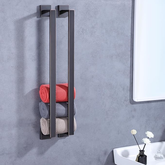 LANC ORB 24-Inch Bath Towel Bar 2 Pack Bathroom Kitchen Single Towel Rack Oil Rubbed Bronze Towel Holder Wall Mounted Towel Hanger Towel Rod Stainless Steel Towel Rail, A8804-6ORB