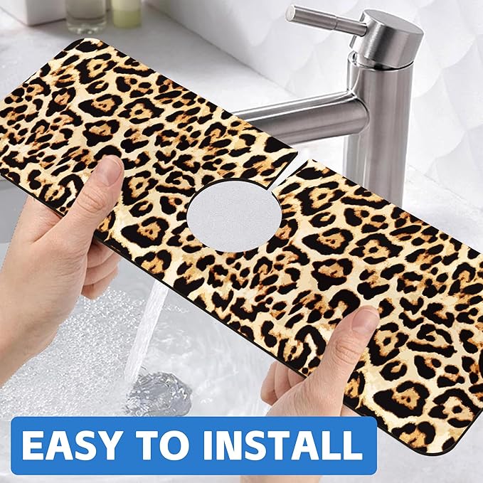 Abstract Brown Leopard Dish Drying Mat for Kitchen Sink Splash Guard Behind Faucet Sink Mat Absorbent Fast Drying Faucet Draining Mat for Bathroom Kitchen 5.5"×15"
