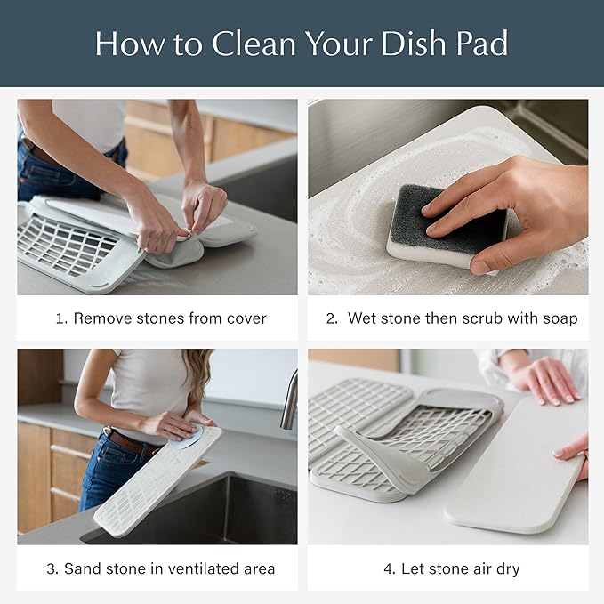 Dorai Home Collapsible Dish Drying Rack and Stone Dish Pad – Large Foldable Drying Rack with Instant - Dry Stone Mat – Space-Saving Drainer for Kitchen Counter - 24.6" x 16.5", Sand