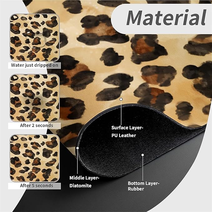 Faucet Draining Mat For Kitchen Sink, Brown Leopard Diatom Mud Absorbent Drain Pad For Bathroom Kitchen Sink Splash Guard Drying Mat