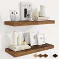 Fun Memories 24 Inch Floating Shelves for Wall, 9 Inch Deep Brown Rustic Wood Wall Mounted Shelves for Bathroom, Kitchen, Living Room, Set of 2
