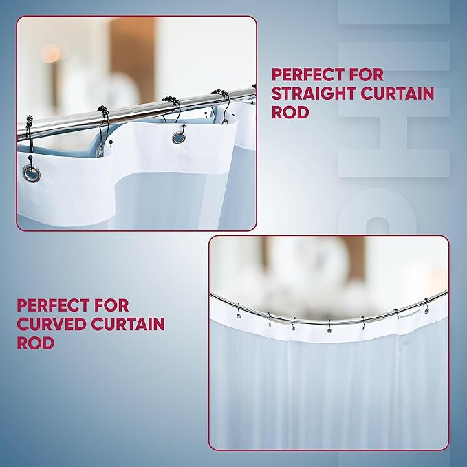 Shower Curtain Hooks Rust Proof (Set of 12) - Stainless Steel Shower Curtain Rings - Anti Slip Roller Balls for Easy Glide (Omega Double Hooks, Matte Black)