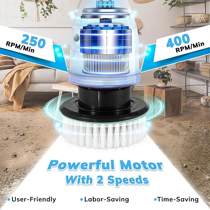 Electric Spin Scrubber, Cordless Electric Cleaning Brush with Extension Handle, 9 Replaceable Brush Heads, 1.5H Working Time, 2 Speed, Power Scrubbing Brush for Floor, Tile, Kitchen, Car Wash Teal