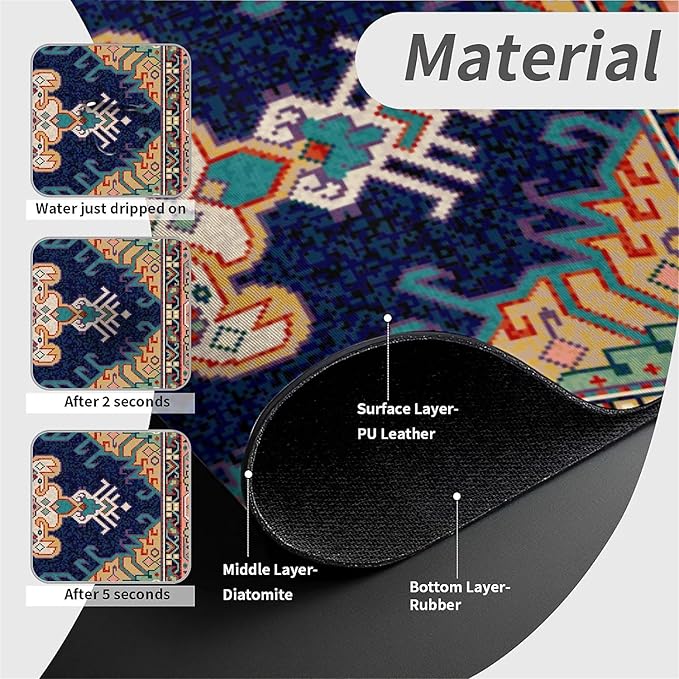 Faucet Draining Mat For Kitchen Sink, Ethnic Floral Diatom Mud Absorbent Drain Pad For Bathroom Kitchen Sink Splash Guard Drying Mat