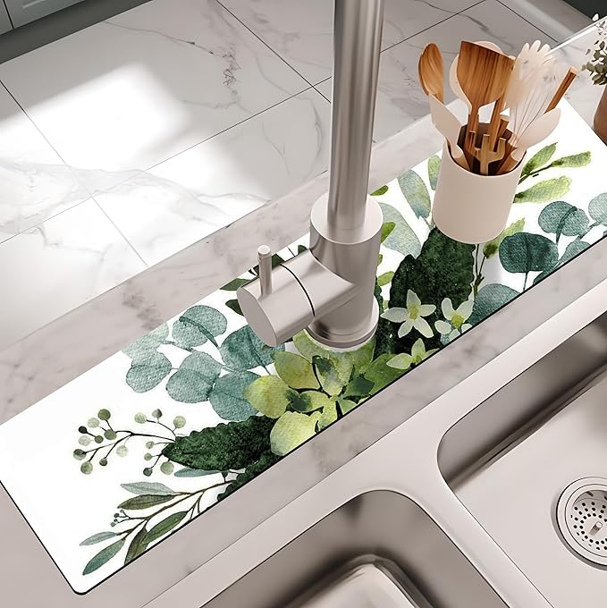 Kitchen Sink Splash Guard Faucet Mat -1 PC Super Absorbent Fast Drying Mat Sink Gadgets-Splash Guard Behind Faucet Drip Catcher for Kitchen, Bathroom,Sink Mat, Dish Drying Mat, Bathroom(23.5" X 5.5" )