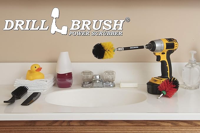 Mini Size Bathroom, Kitchen, and Garage Medium and Stiff Brushes with Extension