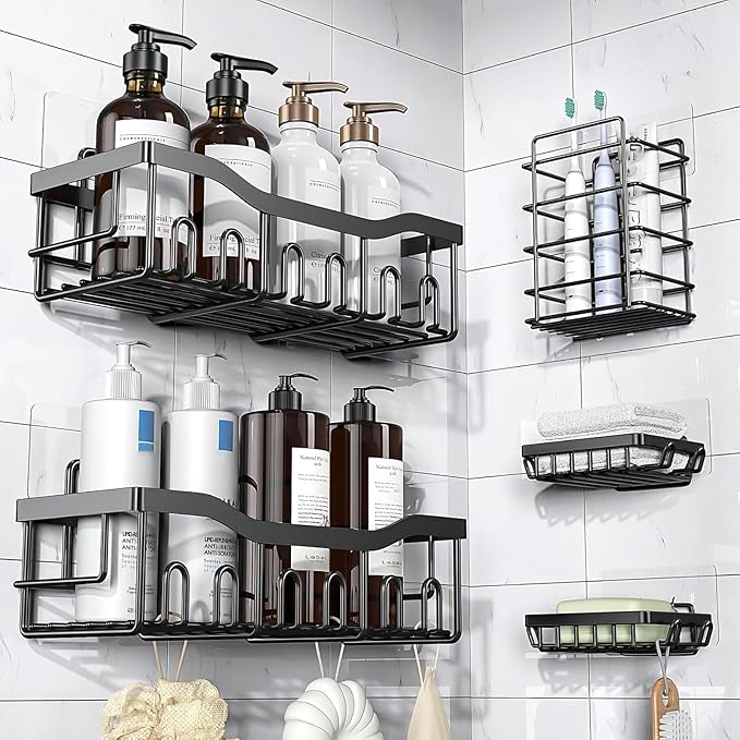 14 Pack Shower Caddy Adhesive Replacement, Strong Adhesive Hooks, Waterproof Shower Adhesive Strips, No Drilling, for Bathroom Storage Shelves and Kitchen Racks