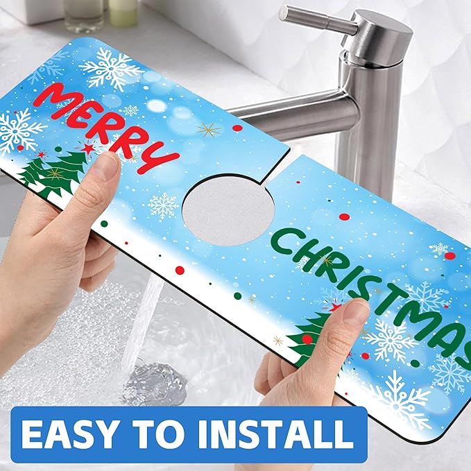Christmas Tree Snowflakes Dish Drying Mat for Kitchen Sink Splash Guard Behind Faucet Sink Mat Absorbent Fast Drying Faucet Draining Mat for Bathroom Kitchen 5.5"×15"