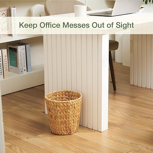 2-Pack Wicker Trash Can for Bathroom - Wicker Waste Basket for Bedroom, Office - Rattan Trash Can - Decorative Waste Basket (Natural, 3 Gallons)