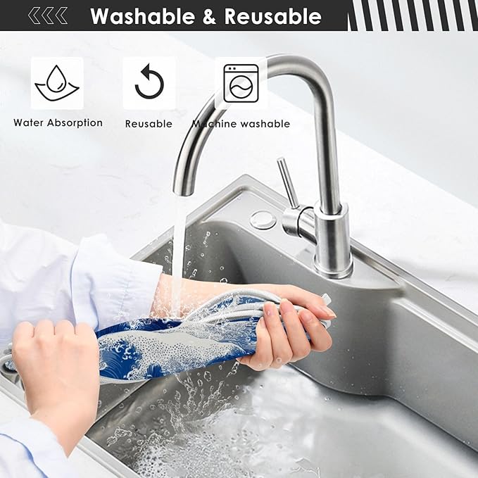 2 PCS Kitchen Sink Splash Guard 30 Inch Faucet Mat for Kitchen Sink Bathroom Sink Faucet Absorbing Drip Drain Mat Pad Microfiber Soft Washable Blue Sea Waves