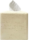 Marble Tissue Box Cover Square Decorative Stone Klenex Box Holder for Bathroom & Living Room with Handcrafted Texture (Beige Yellow)