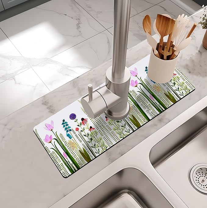 Kitchen Sink Splash Guard Faucet Mat -1 PC Super Absorbent Fast Drying Mat Sink Gadgets-Splash Guard Behind Faucet Drip Catcher for Kitchen, Bathroom,Sink Mat, Dish Drying Mat, Bathroom(15" X 5.5" )