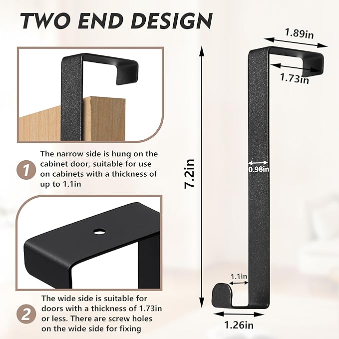 Over The Door Hooks, 2-Pack Heavy Duty Towel Rack Hanger for Bathroom, Bedroom, Dorm Room, Fixed Door Hooks for Hanging Robe, Coat, Towel, Organizer (Black)