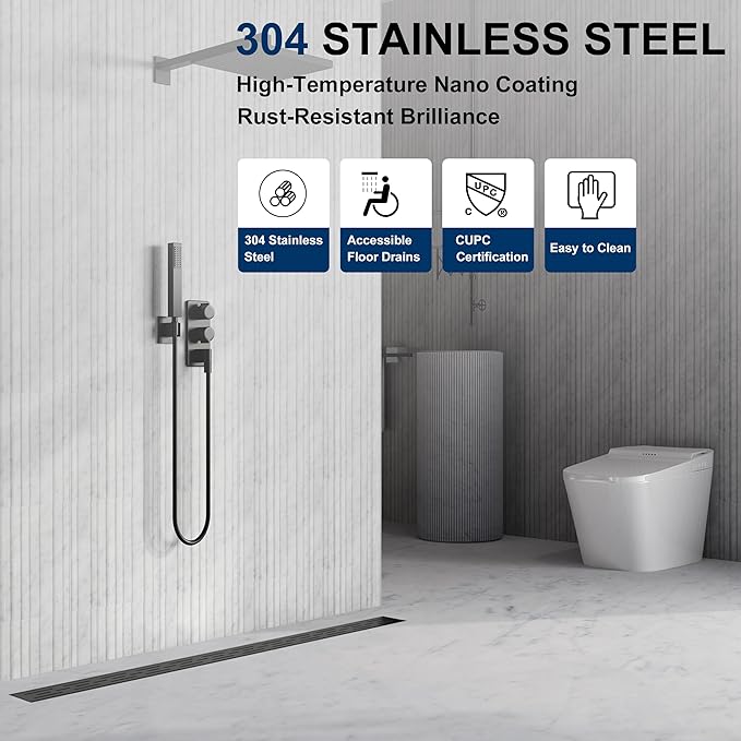 Neodrain 24 in Matte Black Linear Shower Drain, Rectangular Linear Drain for Shower with Brick Pattern Grate, 304 Stainless Steel Bathroom Floor Drain