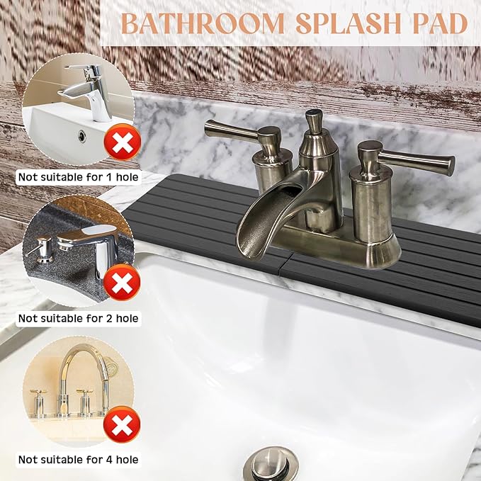an Oval Hole Gray Faucet Mat for Kitchen Sink 17.32" x 4.6" Kitchen Faucet Absorbent Mat Diatomite Splash Guard for Sink Quick Drying Stone Drip Catcher for Bathroom Counter