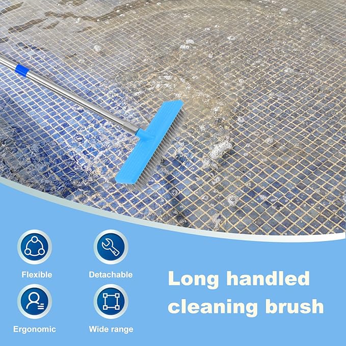 Grout Brush Scrub Brush Combo Tile Scrub Brush with Bristles Floor Scrubber Brush with Long Handle Scrubber for Cleaning Patio Bathroom Tub Bath Garage Patio Wall Pool