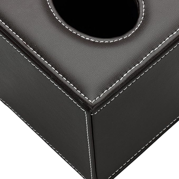 KINGFOM Square Pu Leather Tissue Box Cover, Modern Facial Tissue Holder, Roll Tissues Paper Case Dispenser for Bathroom Vanity Countertop, Night Stands, Office Desk & Car(Brown)