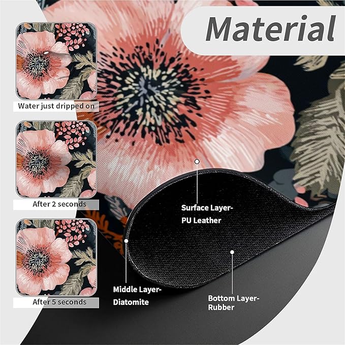 Kitchen Sink Splash Guard，Pink and orange flowers Faucet Mat Sink Gadgets-Super Absorbent Fast Drying Mat Drip Catcher for Kitchen, Bathroom,Sink Mat, Dish Drying Mat, Bathroom(15" X 5.5" )
