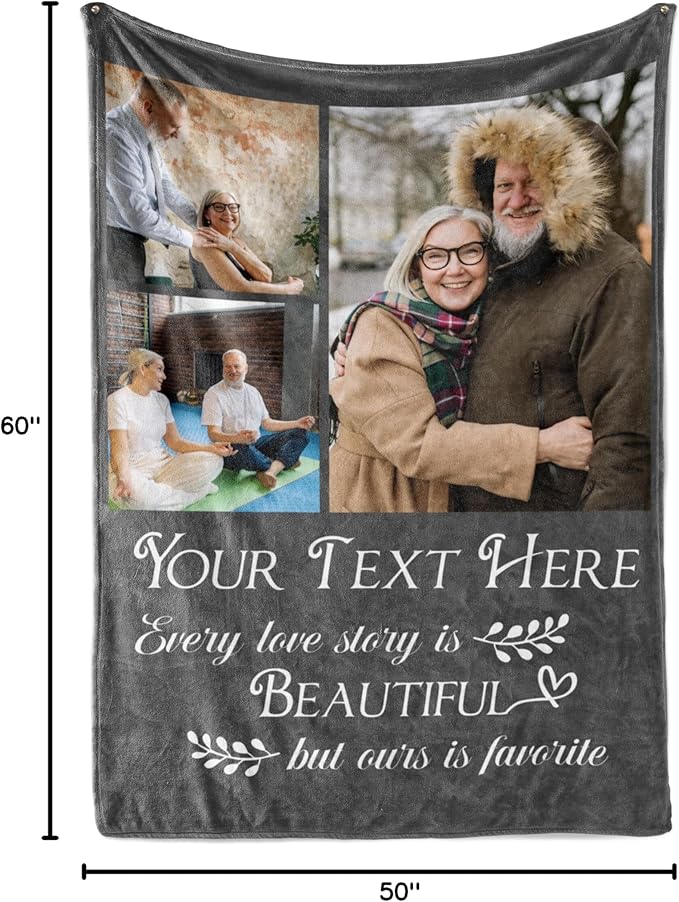 Ships Next Day, Custom Blanket with Picture and Text - Printed in USA, Personalized Photo Blanket with Text (Fleece 50x60)
