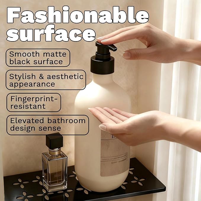 12 Inch Matte Smooth Black Surface Aluminum Material Shower Niche Shelf Rectangular Bathroom Niche Shelf with Floral Design Fits Prefabricated Tile Niches 1 Pack