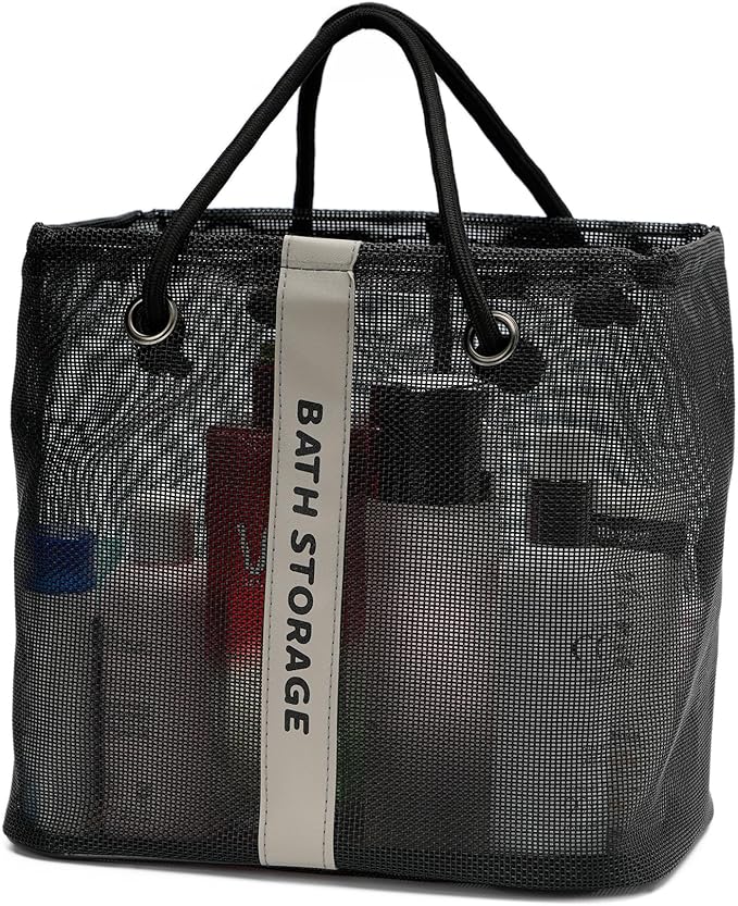 Bath Storage Shower Caddy Organizer for Bathroom, College Dorm, Camp, Gym (Large Black)