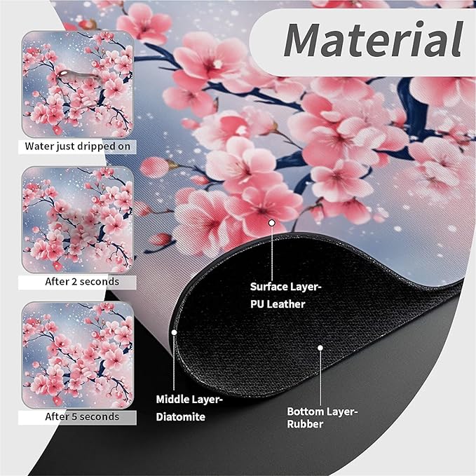 Faucet Draining Mat For Kitchen Sink, Japanese Pink Cherry Blossoms Diatom Mud Absorbent Drain Pad For Bathroom Kitchen Sink Splash Guard Drying Mat