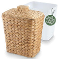 Wicker Trash Can with Lid and Liner - Rattan Trash Can for Bathroom - Decorative Wicker Waste Basket for Bedroom, Kitchen and Office (Natural Hyacinth)