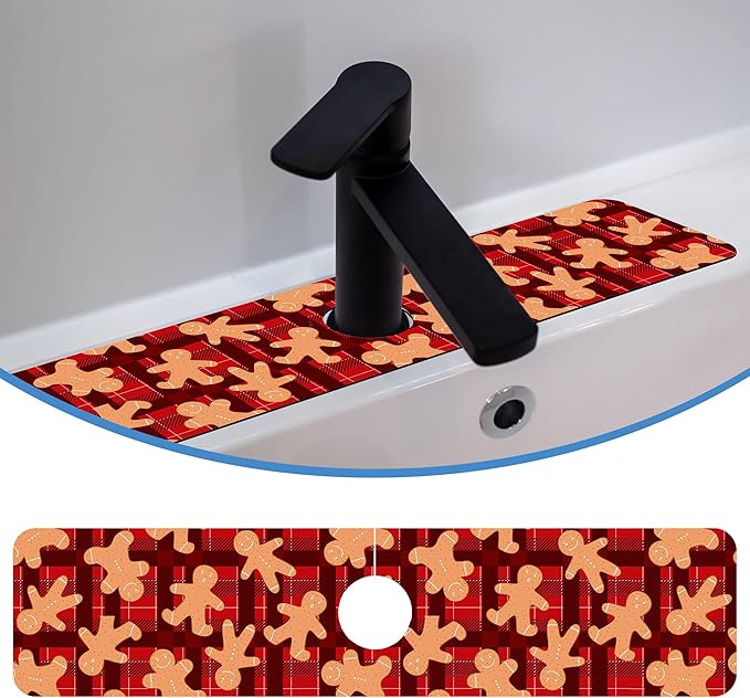 Ginger Man Faucet Mat for Kitchen Sink Ginger, Soft Diatom Mud Material, Strong Water Absorption, Non-slip, Easy to Clean for Bathroom, Kitchen 23.5"X5.5"